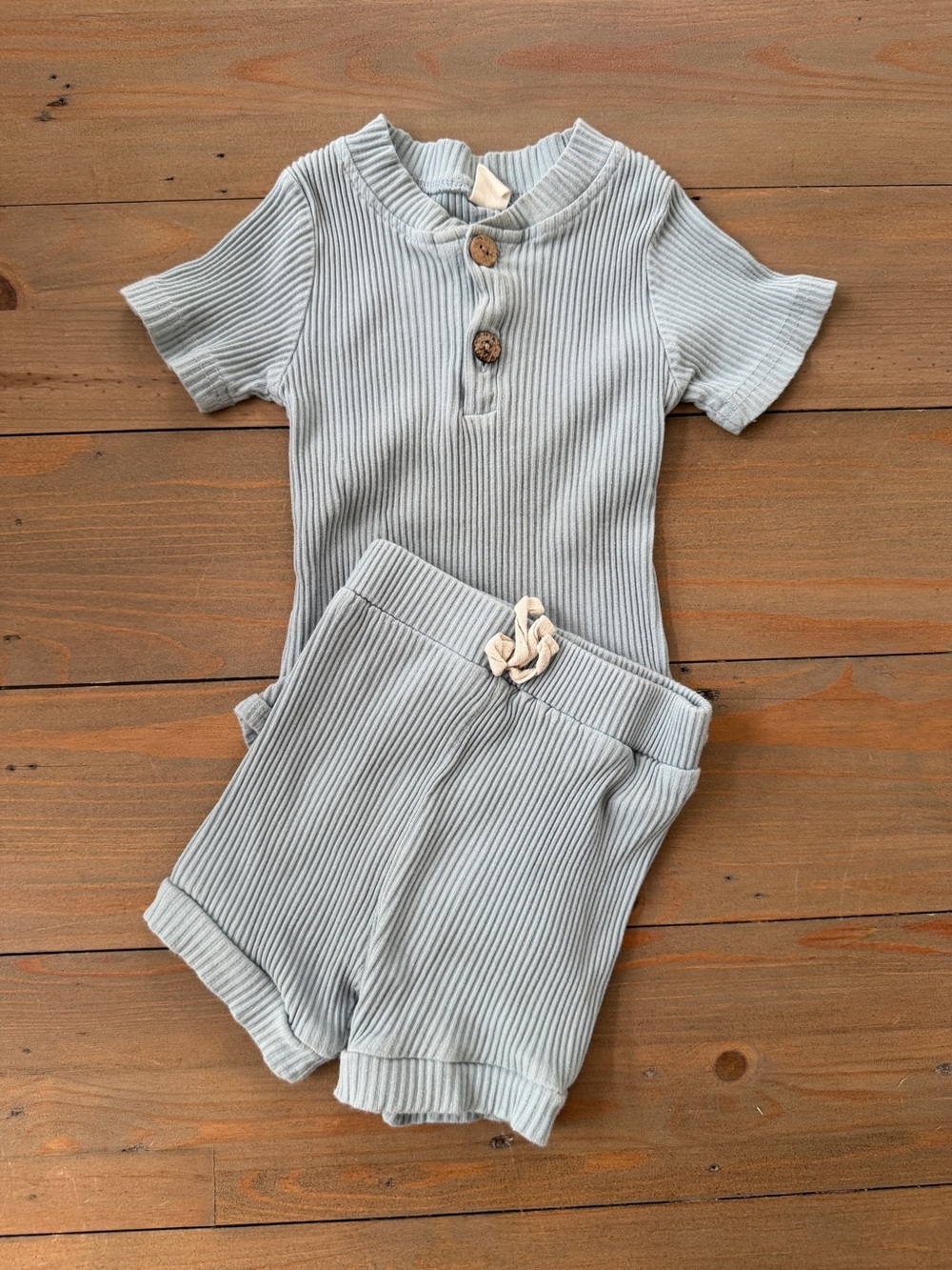 Boutique Brand Ribbed Short Set in Light Blue - 2-3T